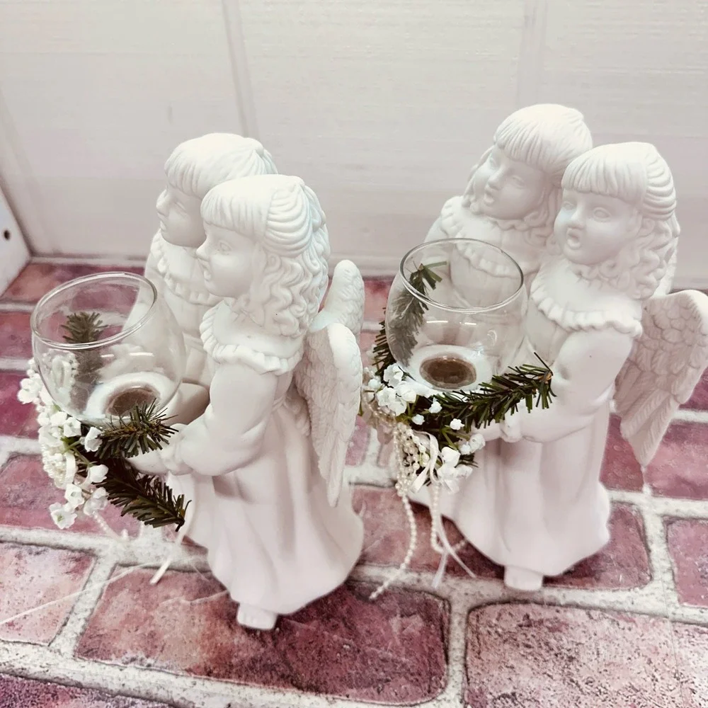 Pair of Ceramic Angel Votive Candle Holders - Christmas Holiday‎ - Vintage 1997